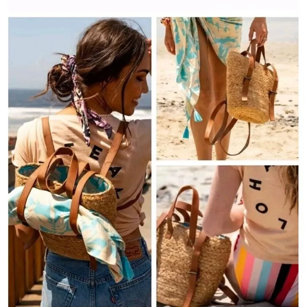 Xix Palms The Shorebreak Picnic‎ Hemp Straw Bag Backpack